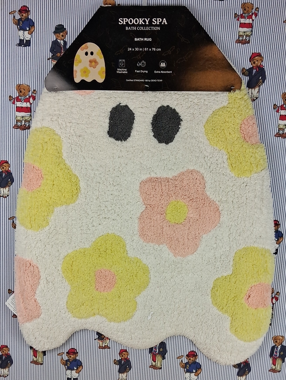 Pastel Floral White Ghost Spooky Spa Bath Collection Lrg Halloween Bath Mat